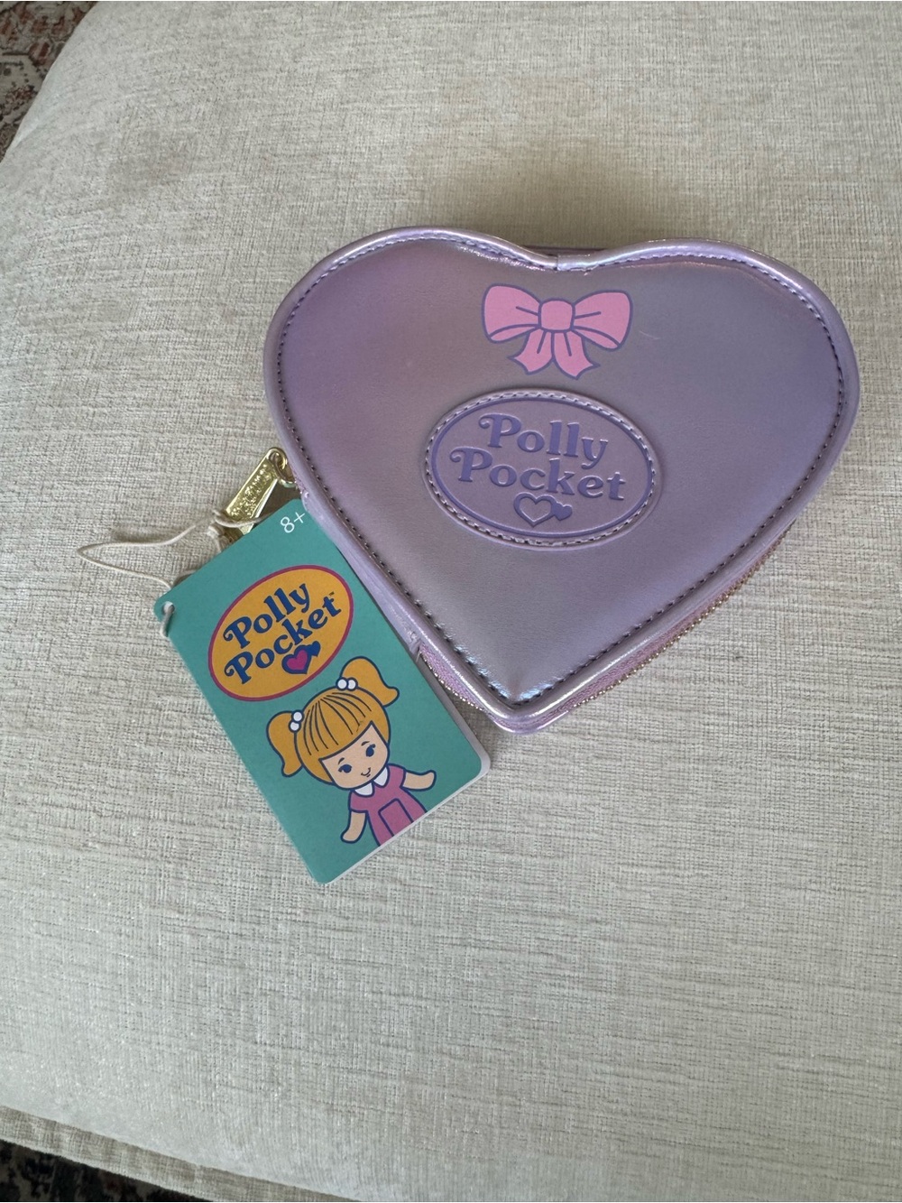 Loungefly Polly Pocket Heart Shaped Metallic Lavender Clutch with Pink Bow